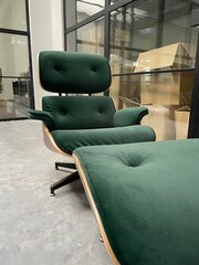 Eames lounge chair XL met Ottoman in donkergroen velvet stof, replica,